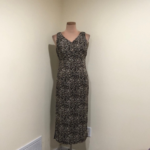 Vintage 90s CDC Petites Midi Dress Size 8 Tan Leopard Print - Picture 2 of 9